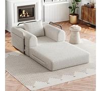 HAUSPROFI Sofá cama 2 en 1 plegable con cojín, sofá cama modular sin boneless con marco de metal, compartimento de almacenamiento en el reposabrazos, no requiere montaje (beis, 181,6 x 94 x 49,5 cm)