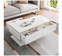Hauss Spole Mesa de centro rectangular 110x55x40cm con 3 cajones y 1 nicho, LED incluido, cuerpo lacado en blanco