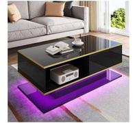Hauss Spole Mesa de centro rectangular 110x55x40cm con 3 cajones y 1 nicho, LED incluido, cuerpo lacado en negro