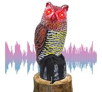 Hausse Estatua solar de búho con cuernos falsos, funciona con energía solar, activada por movimiento, espantapájaros con ojos rojos, sonido aterrador que asusta a los pájaros para jardín y exteriores