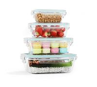 HAUSVIVO Recipientes Herméticos de Cristal 4 Piezas - Fiambreras de Vidrio con Tapa - 1040ml/640ml/370ml/180ml - Apto Microondas, Horno, Congelador - Sin BPA - Almacenamiento de Comida