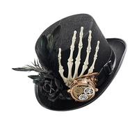 HAUT TOP STEAMPUNK - Gothic Skeleton Hand Hat, accesorio de equipo vintage | Black Felt con gafas extraíbles, detalles de flores para Halloween, eventos de cosplay, fiestas en