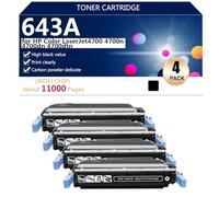 Haute Capacité 643A Cartouche de Toner Compatible para HP Color LaserJet4700 4700n 4700dn 4700dtn Imprimantes, Transparente et Durable, Avec Puce,Black-4 Pack