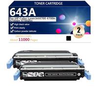 Haute Capacité 643A Cartouche de Toner Compatible para HP Color LaserJet4700 4700n 4700dn 4700dtn Imprimantes, Transparente et Durable, Avec Puce,Black-2 Pack