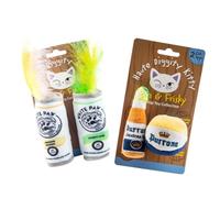 Haute Diggity Kitty White Paw Mango & Lime + Purrrona - Juego de botella de cerveza y bola, juguetes de peluche para gatos rellenos de hierba gatera con sonido interactivo, juguetes seguros y