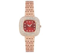 Haute Sauce The Jolie Vortex - Reloj cuadrado para mujer, correa de acero inoxidable de oro rosa, esfera roja rubí, talla única, cierre plegable, cuarzo, analógico, reloj de pulsera para mujeres y