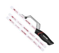 HAUTMEC HT0426 - Sierra compacta para metales de 10 pulgadas con 3 cuchillas bimetálicas HSS, marco de aluminio, diseño de guía de corte, sierra de mano pequeña para cortar metal, plástico, PVC y