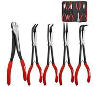 HAUTMEC Juego de 5 alicates de largo alcance de 11 pulgadas con alicates de corte diagonal, alicates de agarre de manguera, alicates rectos y de punta larga doblados de 45/90 grados HT0316