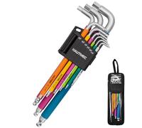 HAUTMEC Juego de llaves Allen con extremo de bola, juego de 9 llaves hexagonales de brazo extralargo, juego de llaves Allen S2 de acero resistente, 1/16 a 3/8 pulgadas, funda codificada por colores