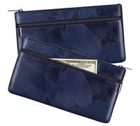 HAUTOCO Bolsa de dinero con cremallera de piel sintética texturizada para dinero, 280 mm x 155 mm, bolsas para dinero en efectivo para banca, doble bolsillo, sobres de efectivo, cartera para pasaporte