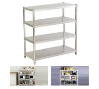 HauTour Mesa de cocina de acero inoxidable, 150 x 120 x 40 cm, mesa de cocina, mesa de acero inoxidable, estantería para cargas pesadas, mesa de trabajo, 4 estantes, estantería gastronómica, 50 kg