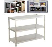 HauTour Mesa de cocina de acero inoxidable, 80 x 80 x 40 cm, mesa de cocina, mesa de acero inoxidable, estantería para cargas pesadas, 3 estantes, estante, 50 kg, para despensas, restaurantes,