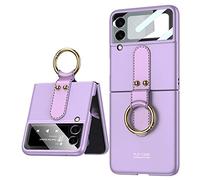 Hauw Funda para Galaxy Z Flip 3 5G,Estuche Rígido Ultra Delgado para Teléfono a Prueba de Golpes con Hebilla de Anillo para Samsung Galaxy Z Flip 3 5G,Morado