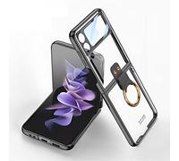 Hauw Funda para Galaxy Z Flip 4 5G,Funda para Teléfono Transparente Ultradelgado y Rígido para PC a Prueba de Golpes con Hebilla de Anillo para Samsung Galaxy Z Flip 4 5G,Negro