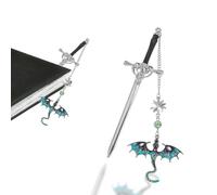 HAUZMLL Marcapáginas de dragón espada con colgante de cristal, marcapáginas de metal, marcador de espada de dragón, marcapáginas personalizado, regalos para los amantes de la lectura