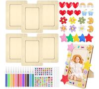 HavaCue - Juego de 6 marcos de fotos para niños, 19 x 14 cm, marcos de madera brillantes con pegatinas de espuma purpurina, pinceles de colores y joyas de resina