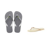 Havaianas Brasil Mix, Chanclas Unisex adulto, Color: Gris Acero/Blanco, Talla: 37/38 EU Slim, Chanclas Mujer, Sand Gray Dark Golden, 37/38 EU