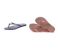 Havaianas Slim, Chanclas Mujer, Negro (Black/Dark Night), 39/40 EU Slim Brasil Logo, Chanclas Mujer, Color: Crocus Rose, Talla: 39/40 EU