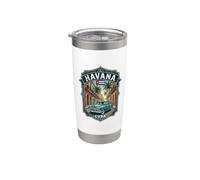 Havana Cuba Vintage Classic Car and Palmera Insignia de viaje Vaso térmico de acero inoxidable de doble pared