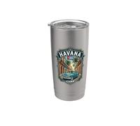 Havana Cuba Vintage Classic Car and Palmera Insignia de viaje Vaso térmico de acero inoxidable de doble pared