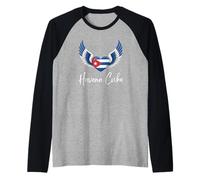 Havanna Cuba Corazón con alas de ángel en Colores de la Bandera Cubana Camiseta Manga Raglan
