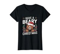 Have A Beary Christmas - Divertido Oso de Juego de Palabras de Navidad Camiseta gráfica económica, Mujer, Negro, XL