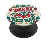 Have A Berry Nice Day Retro Strawberry Groovy Aesthetic PopSockets PopGrip Adhesivo