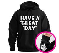 Have A Great Day Hoodie with Middle Fingers, 2025 Halloween Skull Pocket Hoodie, Sarcastic Unisex Pullover (Black/White,10XL)