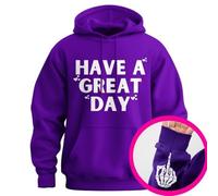 Have A Great Day Hoodie with Middle Fingers, 2025 Halloween Skull Pocket Hoodie, Sarcastic Unisex Pullover (Purple/White,S)