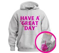 Have A Great Day Hoodie with Middle Fingers, 2025 Halloween Skull Pocket Hoodie, Sarcastic Unisex Pullover (Ash Grey/Pink,M)
