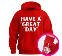 Have A Great Day Hoodie with Middle Fingers, 2025 Halloween Skull Pocket Hoodie, Sarcastic Unisex Pullover (Red/White,S)