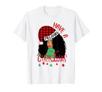 Have A Melanin Christmas Tartan Santa Sombrero Negro Queen Xmas Camiseta gráfica económica, Hombre, Blanco, S