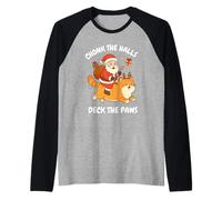 Have A Meowy Chonky Christmas, Divertido Gato Montando a Papá Noel Camiseta Manga Raglan