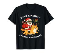 Have A Meowy Chonky Christmas, Lindo Gato Montando a Caballo de Papá Noel Camiseta