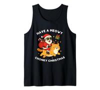 Have A Meowy Chonky Christmas, Lindo Gato Montando a Caballo de Papá Noel Camiseta sin Mangas