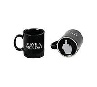 Have a Nice Day Coffee Mug, Fun Middle Finger at the Bottom, BLACK, Home and Office- Funny Christmas Gifts, Cool Ceramic Cup, Secret Santa Gift