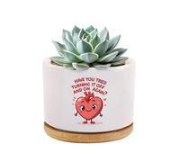 Have You Tried Turn It Off And On Again Heart Survivor Recovery Gifts For Coronary Arteria Paciente Maceta Suculenta de cerámica con bandeja de bambú Decoración para el hogar y la oficina, 3.5
