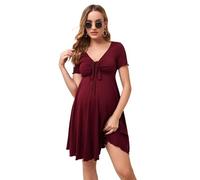 Havejoy Ropa de Verano Premama Embarazada Vestido Corte Imperio Mujer Manga Corta Escote V Plisado con Cordones, Vintage Swing Vestidos Linea A para Fotografía Fiesta Cóctel Casual Mini Dress