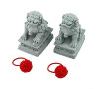 HavenDomicile Fu Foo - Par de estatuas de león de perros, piedra arenisca, adornos chinos de Feng Shui para escritorio, hogar, protección de riqueza, figuras de 9 cm
