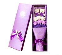 HavenDomicile Jabón rosa flores oso ramo caja decorativa regalo floral para San Valentín aniversario cumpleaños decoración del hogar flor perfumada (morado)