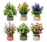 HavenDomicile Juego de 6 flores artificiales en maceta de plástico, mini plantas decorativas de lavanda con arco rústico para decoración del hogar y dormitorio (6 macetas-2)