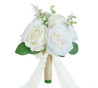HavenDomicile Ramo de boda naranja quemado con rosas de seda y dalias para novia artificial para arreglo floral champán y terracota (blanco)