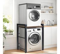 HavenGlide Estantería para lavadora, 75 x 65 x 105 cm, armario para lavadora con secadora, estante sobre lavadora 3 alturas ajustables, capacidad de carga 350 kg (negro)