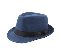 Haveratio Sombreros de Corta para Hombre Clásico 1920 Gangster Estilo Vintage Sombrero con Bandas Negras 8 Color sólido Talla única Azul