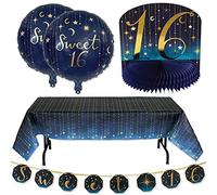 Havercamp Colección de decoración de fiesta de cumpleaños de 16; estrellas, lunas y oro "Bling" sobre un fondo nocturno Ombre.