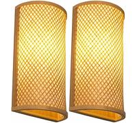 HAvern Aplique de Pared de bambú Natural para Dormitorio, Aplique de Pared Hecho a Mano, iluminación de Pared de ratán, Bombilla E27, lámpara de Pared de Madera de bambú para Hotel, Sala