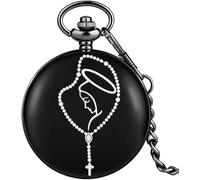 HAvern Reloj de Bolsillo mecánico Vintage Catolicismo Reloj de Bolsillo de Cuarzo para Hombres Números arábigos Reloj Cara Práctico Colgante Aleación Cadena Gruesa Regalo para Hombres Muj
