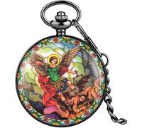 HAvern Reloj de Bolsillo mecánico Vintage Catolicismo Reloj de Bolsillo de Cuarzo para Hombres Números arábigos Reloj Cara Práctico Colgante Aleación Cadena Gruesa Regalo para Hombres Muj