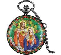 HAvern Reloj de Bolsillo mecánico Vintage Catolicismo Reloj de Bolsillo de Cuarzo para Hombres Números arábigos Reloj Cara Práctico Colgante Aleación Cadena Gruesa Regalo para Hombres Muj