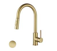 Havin Grifo de cocina dorado, grifo de cocina con cabezal rociador extraíble, con cartucho de cerámica de certificado cUPC, sin manchas, apto para 1 y 3 agujeros (estilo A, dorado)